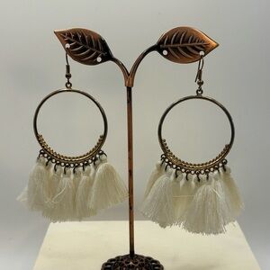 White Cream Bohemian Fringed Tassel Earrings
